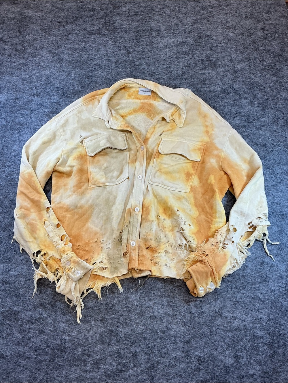Cotton Citizen Yellow Tie-Dye Distressed Thick Soft Button Up Size L